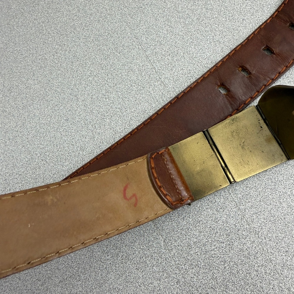 Donna Karan Belt Womens Small Brown Leather Brass Geometric Buckle Made in Italy - Picture 9 of 9